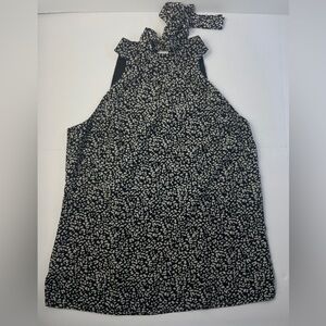 Talbots Black Animal Print Halter Top Tank Womens Size 6 Tie Back Keyhole Lined